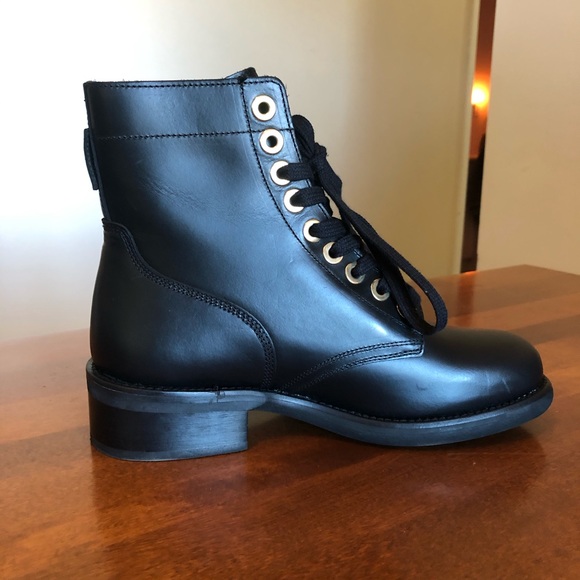 SANDRO PARIS | Lace up leather combat biker boot - Picture 3 of 12